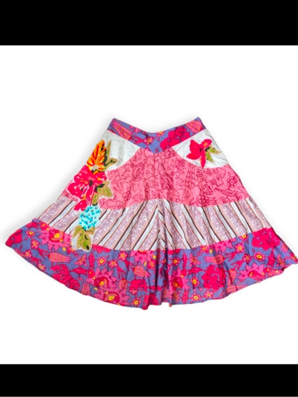 Aquarius from Anthropologie Pink and purple floral patchwork skirt
